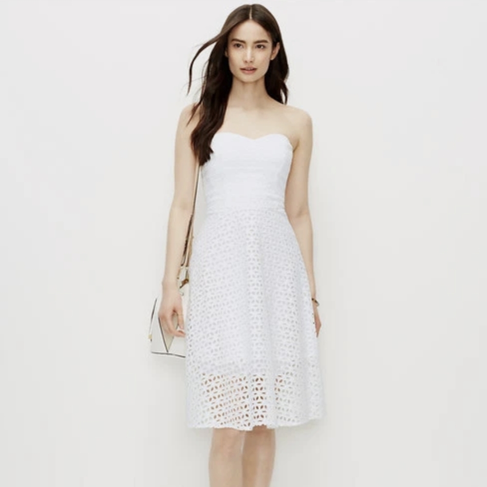 Ann Taylor White Lace Strapless Dress | Size 4